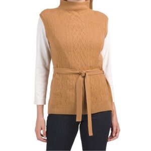 NWT Tahari Extra fine Merino Wool Funnel Neck Cable Knit Vest